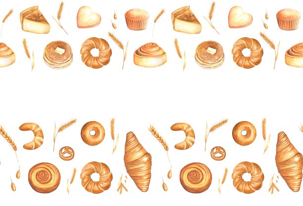 水彩无缝边界与烘焙产品。图片下载