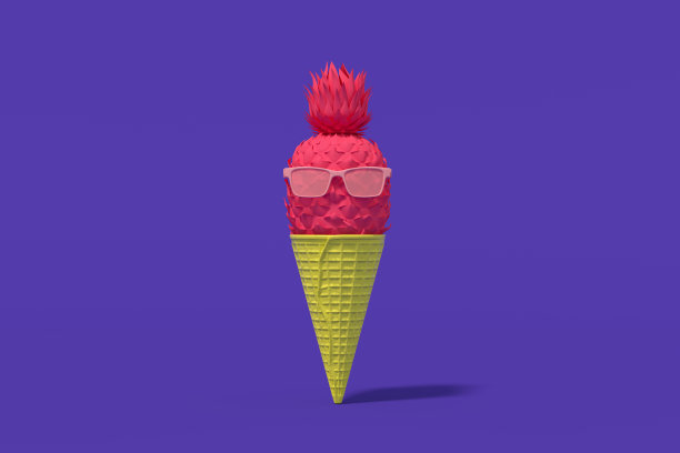 冰淇淋蛋筒上的热带菠萝太阳镜，极简的夏日概念图片下载