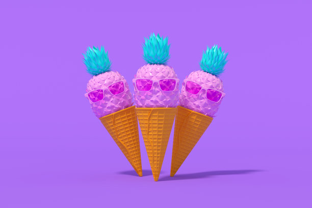 冰淇淋蛋筒上的热带菠萝太阳镜，极简的夏日概念图片下载