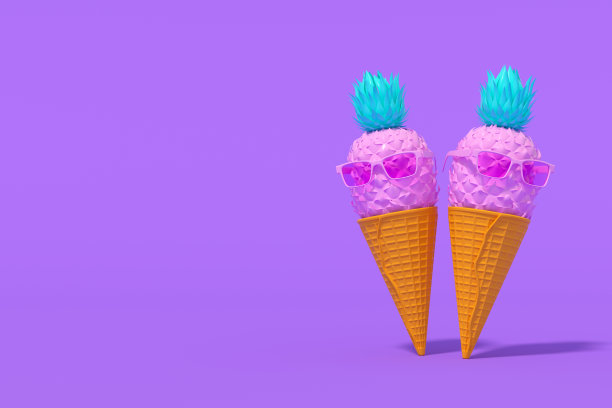 冰淇淋蛋筒上的热带菠萝太阳镜，极简的夏日概念图片下载