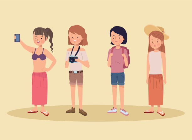 四个旅游者旅游者角色图片下载