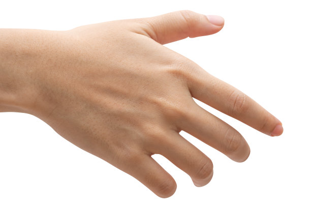 女人伸出手，随时准备帮助或接受。手势孤立在白色背景上。图片下载