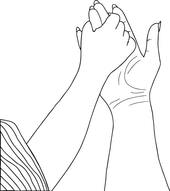 儿童牵着母亲的手，女性家庭母亲节黑白图画图片下载