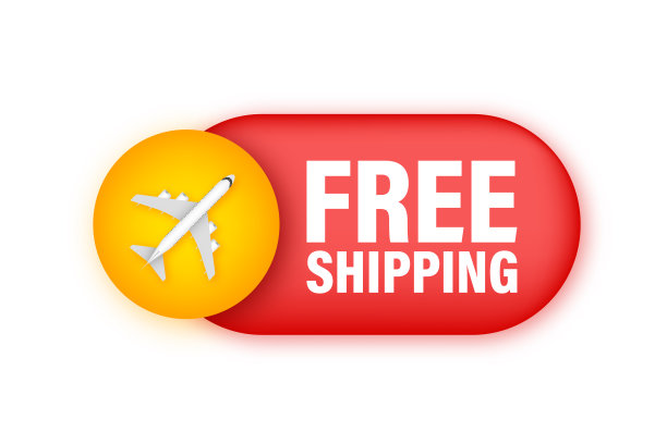 飞机标签免费航运，电子商务，飞机。矢量插图。图片下载