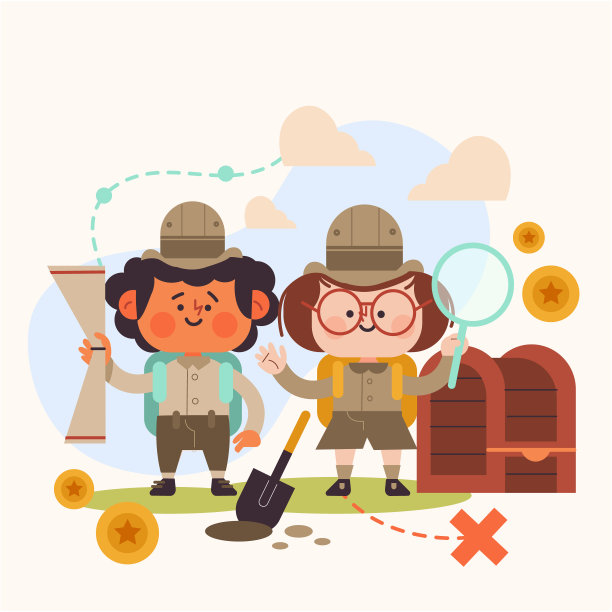 手绘平面设计寻宝矢量插图图片下载
