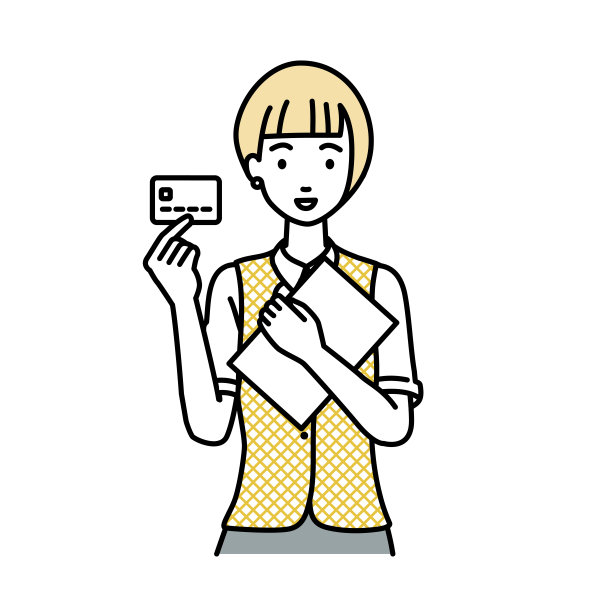 一个穿着文书制服的女人拿着信用卡和一个文件笔记本电脑图片下载