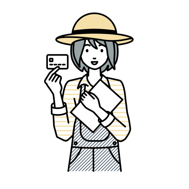 一个拿着信用卡和笔记本电脑的农妇图片下载