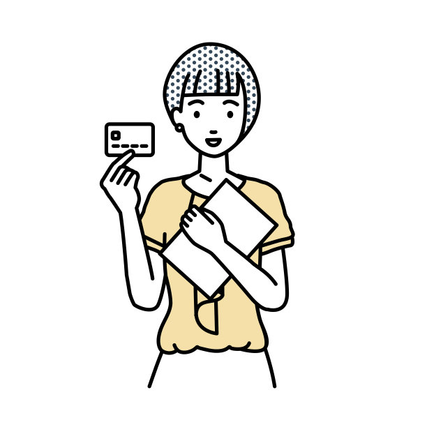 一个工作风格随意的女人拿着一张信用卡和一台文件笔记本电脑图片下载