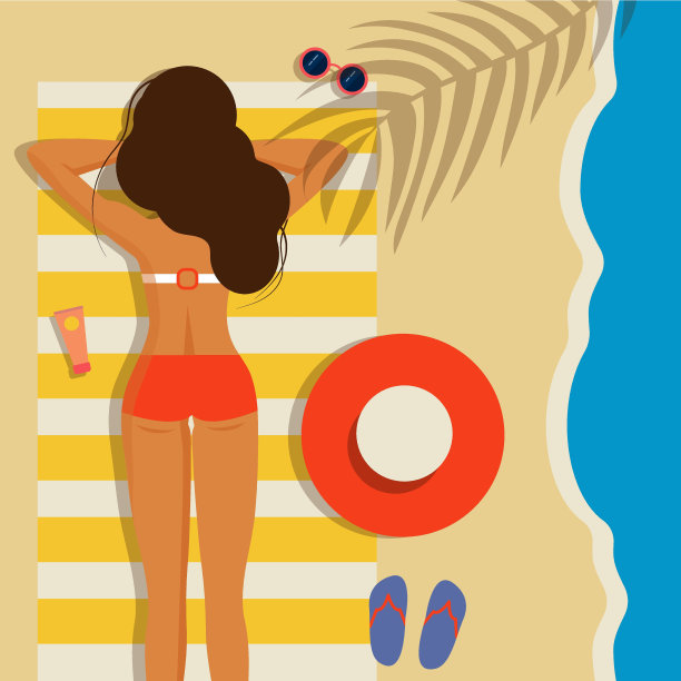 美丽的年轻女孩在海滩上穿着比基尼素材图片