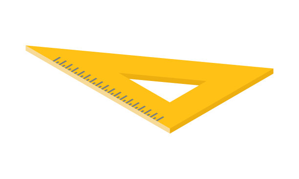 黄色塑料尺三角形测量仪器和学校设备等距矢量图片下载