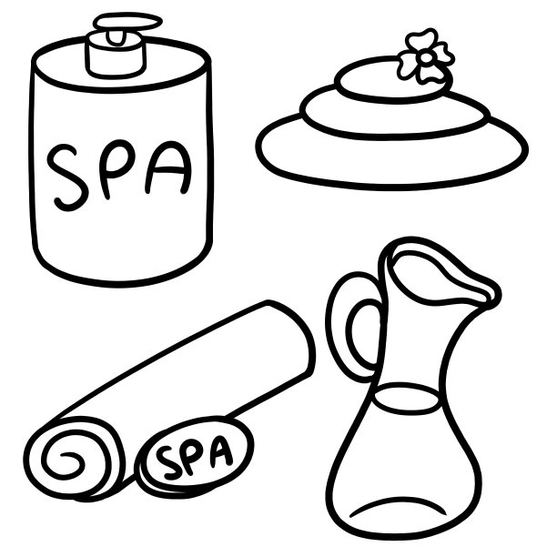 一套休闲和休闲水疗主题的水疗项目，插图，单色插图图片下载