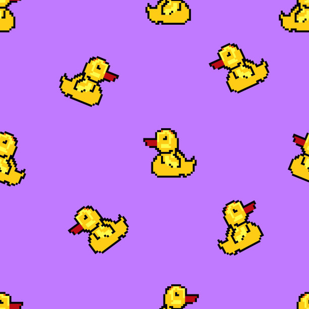 复活节鸭子像素艺术可爱无缝图案图片下载