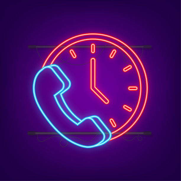通话时长霓虹灯图标，呼叫等待，时间。矢量插图。图片下载