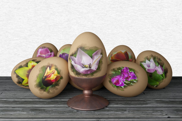 鸡蛋,鸡蛋。春天,健康食品。复活节- 3D插图图片下载