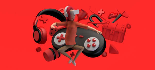 女人戴着虚拟现实眼镜在绿色的背景下玩网络游戏。副本的空间。3 d演示。卡通。图片下载