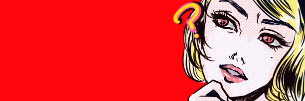 美丽的金发女人想知道些什么和美国漫画风格的讲话泡沫图片下载