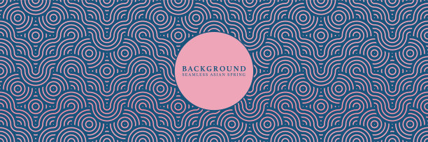 东方几何风格的亚洲背景图案。粉红蓝色无缝图案包装，横幅，织物，纹理。日本矢野狐狸动物点缀。图片下载