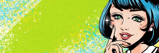 蓝色头发的美女想出了一个点子，用美国漫画的风格画出来图片下载