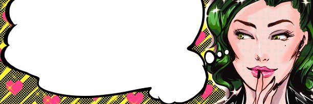 头发鲜艳的美女们想出了一个美国漫画风格的想法和语言泡泡图片下载