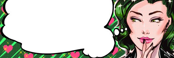 头发鲜艳的美女们想出了一个美国漫画风格的想法和语言泡泡图片下载