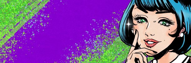 蓝色头发的美女想出了一个点子，用美国漫画的风格画出来图片下载