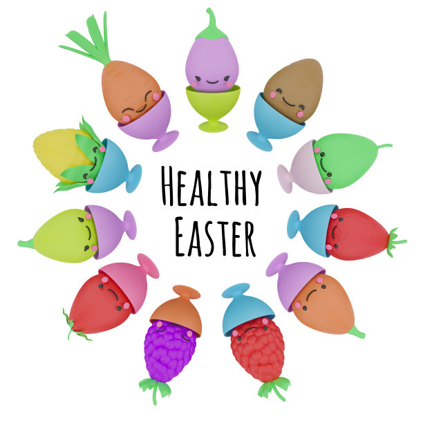 可爱的3d渲染鸡蛋-蔬菜在一个立场图片下载