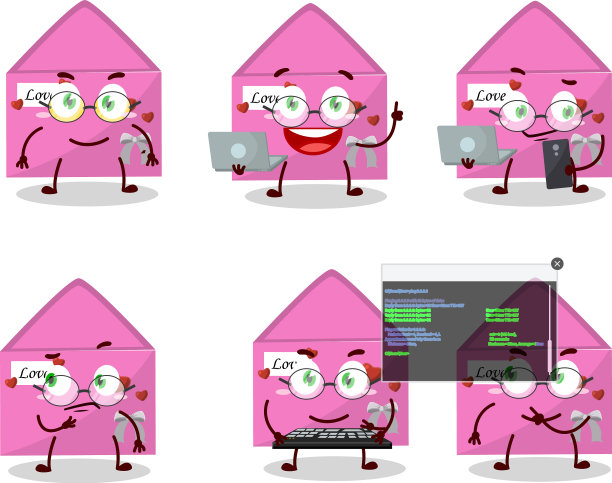 粉色爱情信封程序员可爱的卡通图片下载