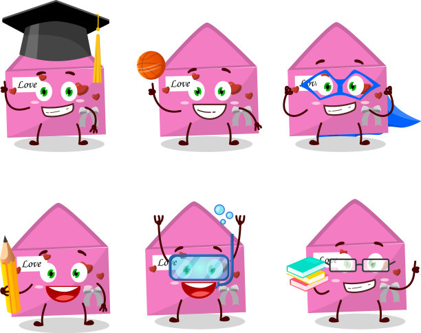 校园学生的粉色爱情信封卡通图片下载