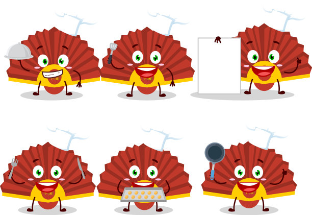 卡通人物红色中国扇与各种图片下载