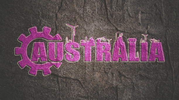 齿轮与能源和电力工业图标和澳大利亚国家名称。图片下载