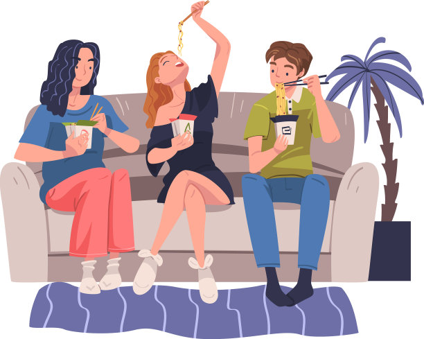 一群性格开朗的朋友在家里吃饭图片下载