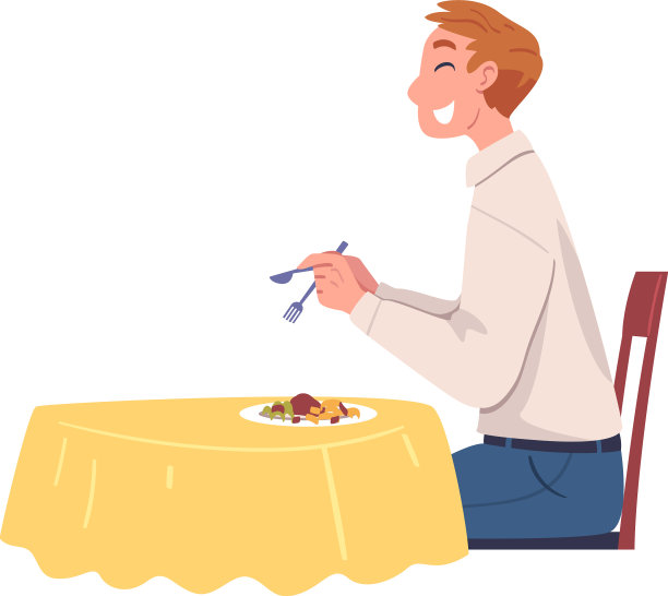 男人在家里吃饭，坐在餐桌旁图片下载