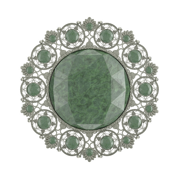 绿色钻石宝石珠宝古董巴洛克胸针。3d渲染图片下载