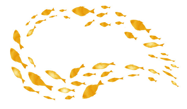 白色的鱼群的剪影。水彩图片下载