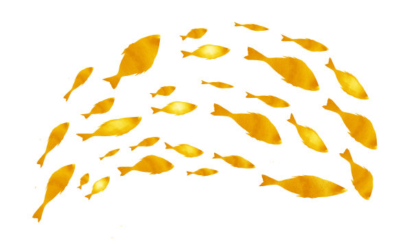 白色的鱼群的剪影。水彩图片下载