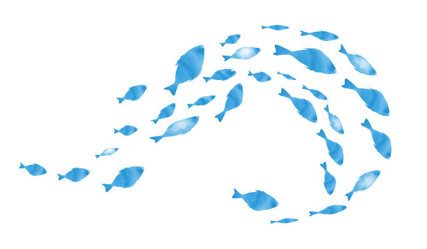 白色的鱼群的剪影。水彩图片下载