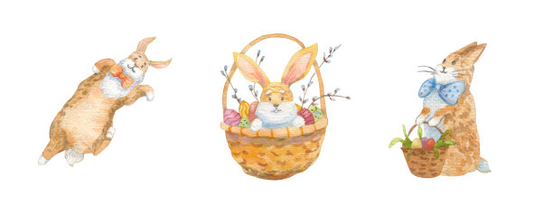 复活节兔子手绘水彩画插图图片下载