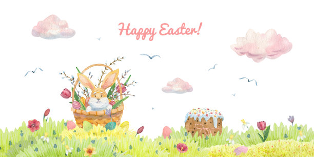 快乐复活节水彩横幅。图片下载