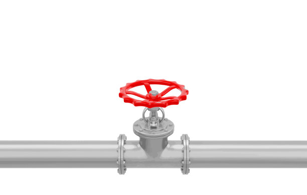 光滑的金属管道，白色背景上的红色阀门。矢量插图的商业和工业。图片下载