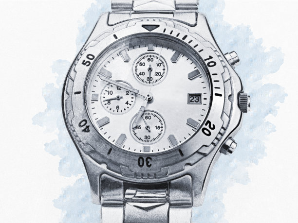 艺术的一个自动腕表上的蓝灰色舱口图片下载