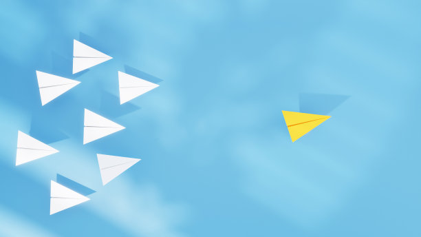 三维渲染组纸飞机在一个方向的领导图片下载