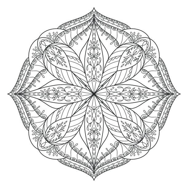 涂色页曼荼罗轮廓画艺术治疗和冥想。圆形装饰图片下载