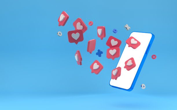 智能手机社交媒体平台，在线社交传播应用概念，短信，通知亮蓝色背景。三维渲染图片下载