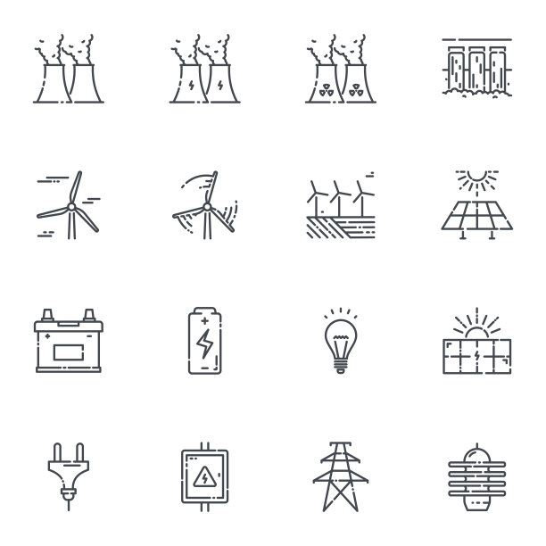 矢量电源和电线图标设置隔离在透明的背景上。图片下载