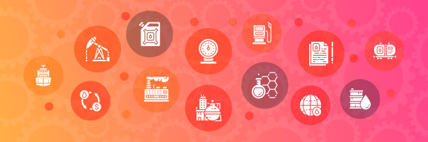 石油工业网站横幅与白色图标设置。燃料卡车，工程师，汽油，货船插图。网页横幅布局模板。图片下载