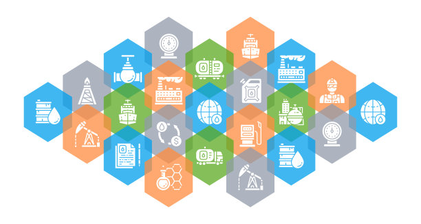 石油行业线条图标旗帜。燃料卡车，工程师，汽油，货船概念集图标。平面向量插图。图片下载