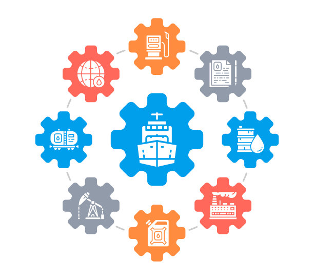 信息图圈中的石油工业现代图标。燃料卡车，工程师，汽油，货船矢量概念设计。图片下载