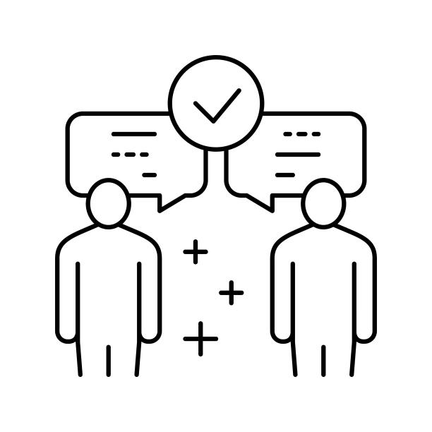 页间沟通软技能线图标矢量插图图片下载