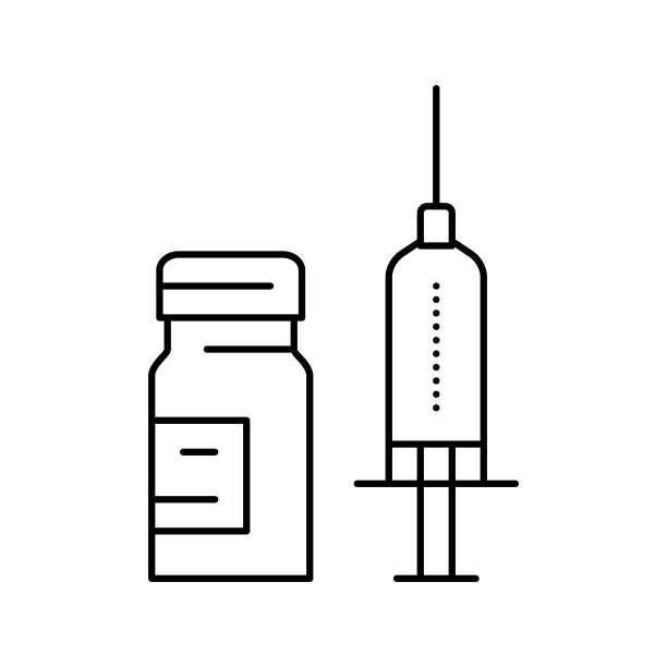 注射器麻醉和安瓿线图标矢量插图图片下载