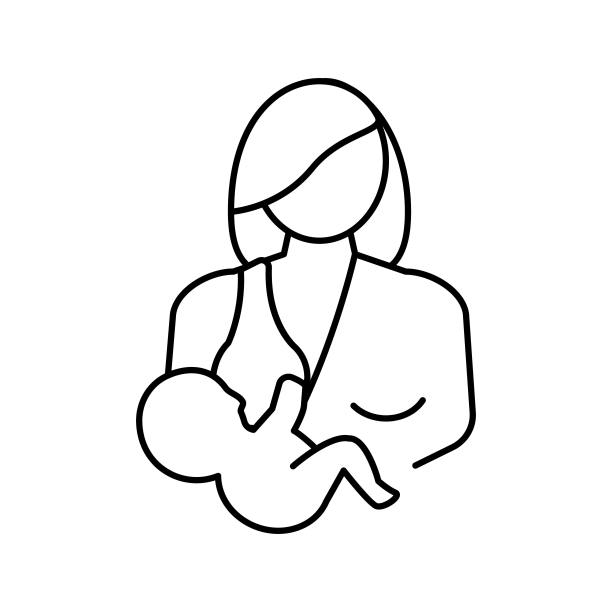 母亲喂养婴儿线图标矢量插图图片下载